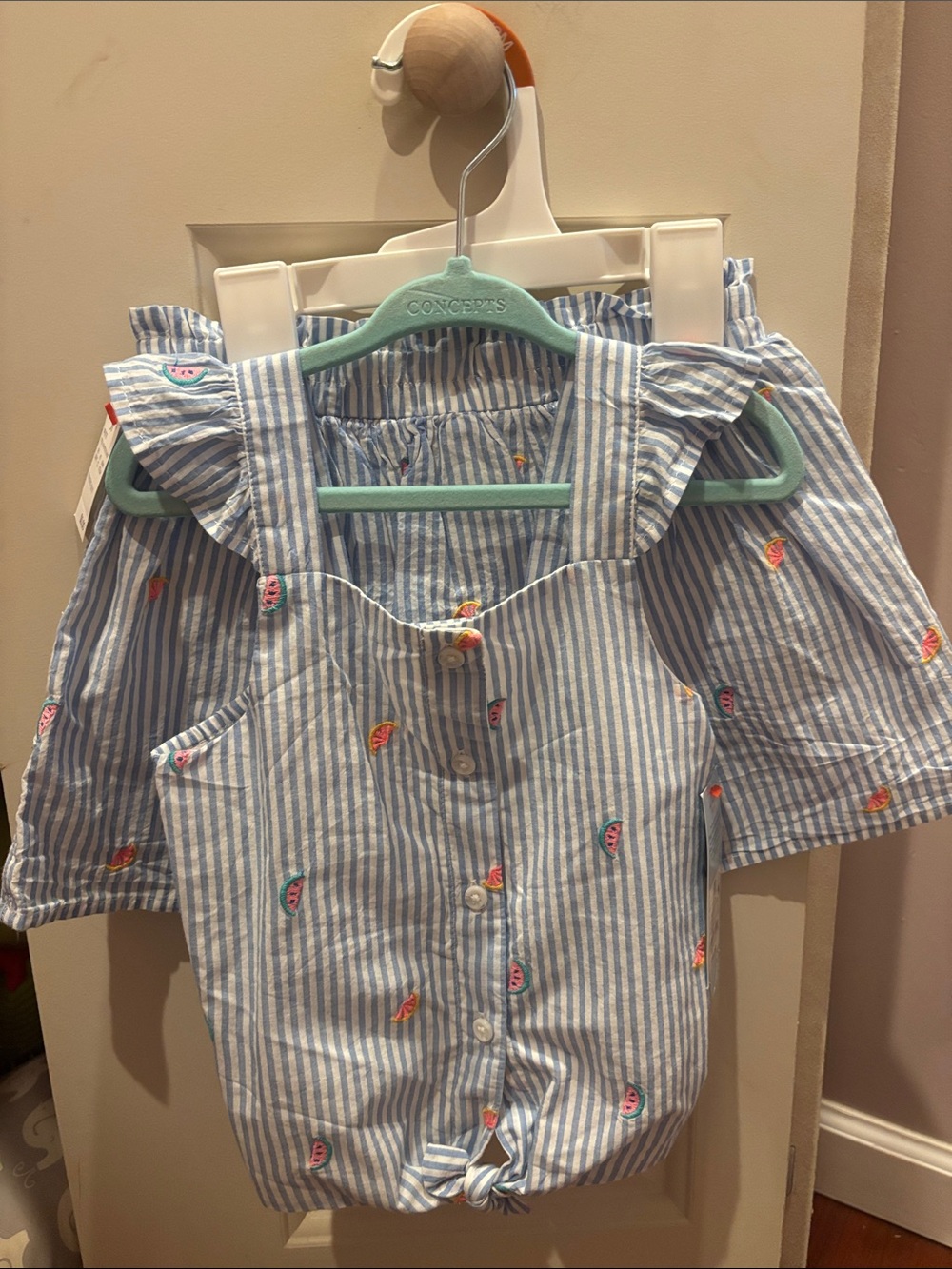 Cat & Jack Light Blue Striped Skort with Pink & Orange Embroidery